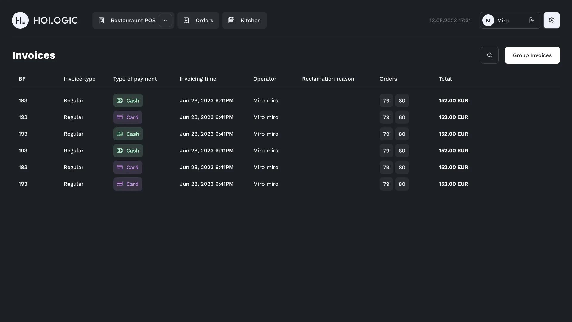 Hologic POS real-time reports - waiter and financial analytics
